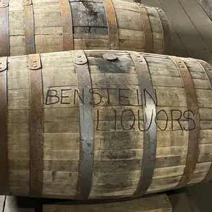 two wooden barrels