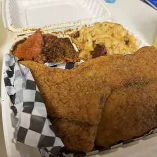 Fried fish, Mac and cheese, &amp; yams