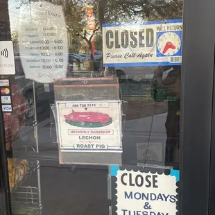 Outside Hours on Door