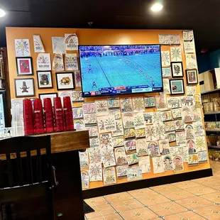 a television in a restaurant