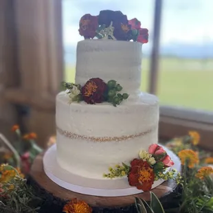 2 tiered semi naked wedding cake