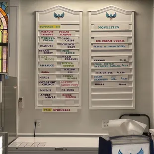 menus on the wall