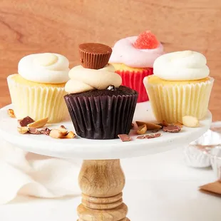 2 Vanilla Bean, 1 Jelly Roll, 1 Peanut Butter Cup Cupcake.