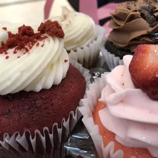 Red velvet, strawberry sass, triple chocolate and sweet potato