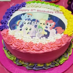 a birthday cake with a picture of the ponies