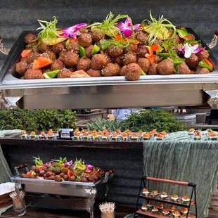Teriyaki Meatballs &amp; Cucumber Rounds with Smoked Salmon and Capered Cream Cheese