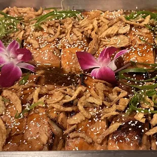 Teriyaki Baked Salmon Topped with Crispy Onions