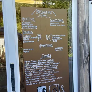 a menu on a glass door