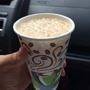 Iced vanilla latte, 16oz (medium). Sorry my hand looks awkward; I wanted the cup to be visible.