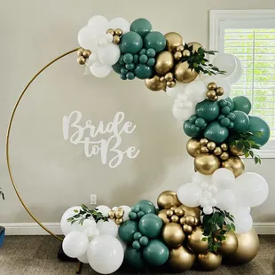 White, sage and gold bride to be balloon garland