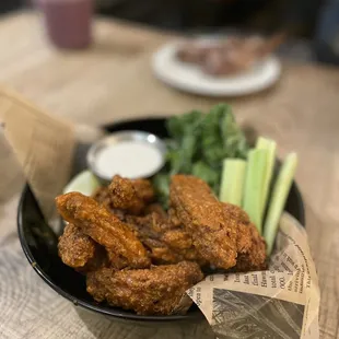 Original Fried Chicken Wings with Kale &amp; Celery Sticks
