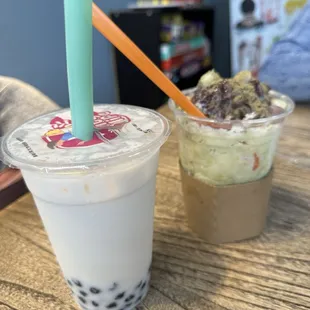 Coconut Milk Tea and Green Tea Shaved Ice