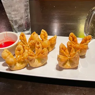 Crab Rangoon's and beer.