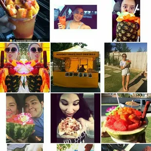 a collage of pictures of people eating and drinking