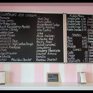 the menu on the wall