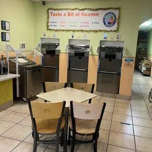 tables and chairs in a restaurant