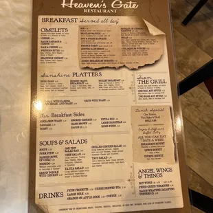 the breakfast menu