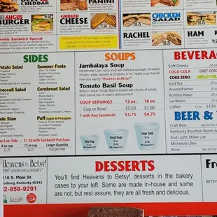 Sandwich menu