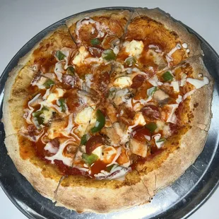 a pizza on a pizza pan