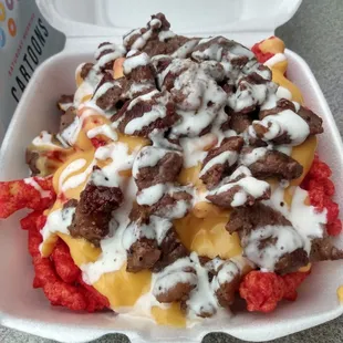 Heavy D Hot Cheetos. With steak, cream, and cheese.