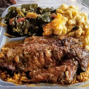 Smothered Turkey Wings "soul bowl" (with collard greens and mac-n-cheese)