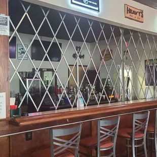 a bar with stools