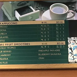 a menu for a coffee shop