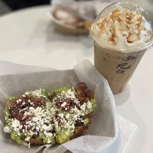 Avocado toast + pumpkin cheesecake coffee