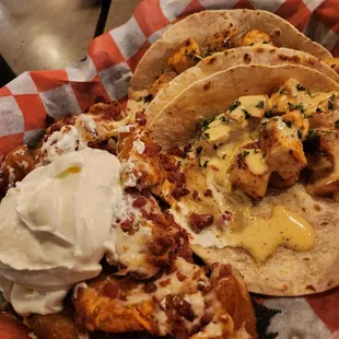 Alabama BBQ Tacos with loaded wedges!