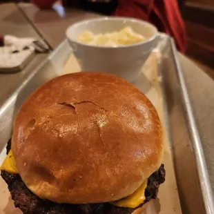 Burger And Macaroni and Cheese
