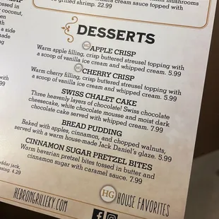 Dessert menu