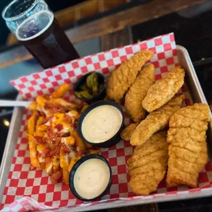 Loaded fries and chicken tendies!