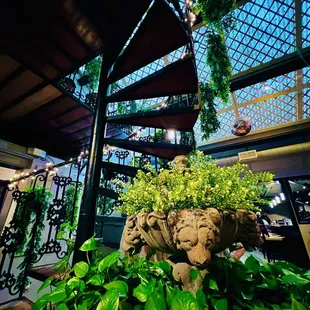 a spiral staircase in a restaurant