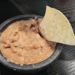 Bean dip and chips (salsa also served)