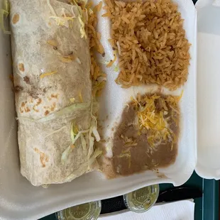 Bean and cheese Burrito with rice and beans. Amazing flavor