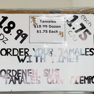 Tamales $18.99 dozen