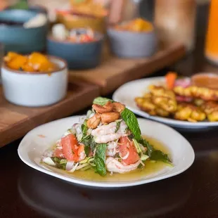 Thai style spicy herb salad with shrimps