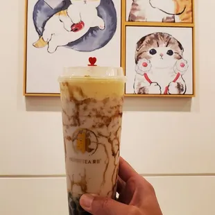 Creme brulee oolong milk tea with boba