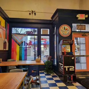 Front of house and Terminator 2 arcade machine!