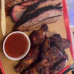 1 lb brisket and chicken wings