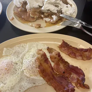 Caramel Apple Pancakes with 2 Eggs and Bacon