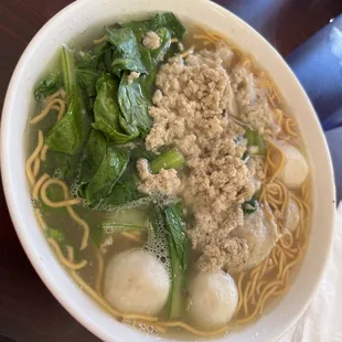 Simple egg noodle soup Pork Mee (Kyi Oo)