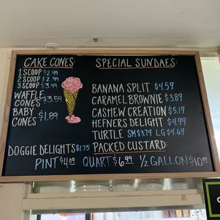 a menu on the wall