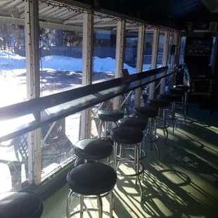 Seating is limited to this area and a very small table on the side with regular chairs. There&apos;s a high chair available as well.