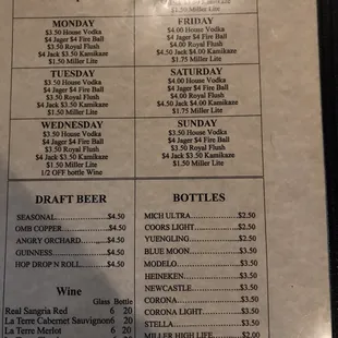 Drink menu