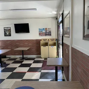a checkered floor in a restaurant