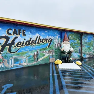 Outside mural and gnome