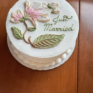 This is our elopement cake - 8inch round with sour cherries and Bavarian creme with buttercream frosting! We loved it!