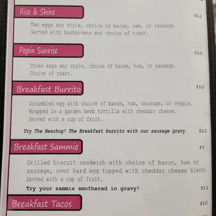 Breakfast Menu Page 1