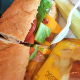 a sandwich and a pickle